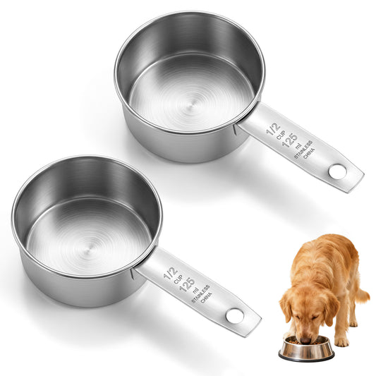 Classicseali 2PCS Pet Food Scoop, Stainless Steel 1/2 Dog Food Scoop Measure, 125ml Half Cups Measuring Cups, for Feeding Pet, Wet and Dry Ingredients, Dishwasher Safe