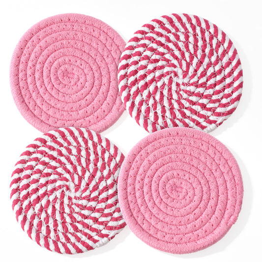 Classicseali 4Pcs Pink Coaster, Cotton Pink Coasters for Desk