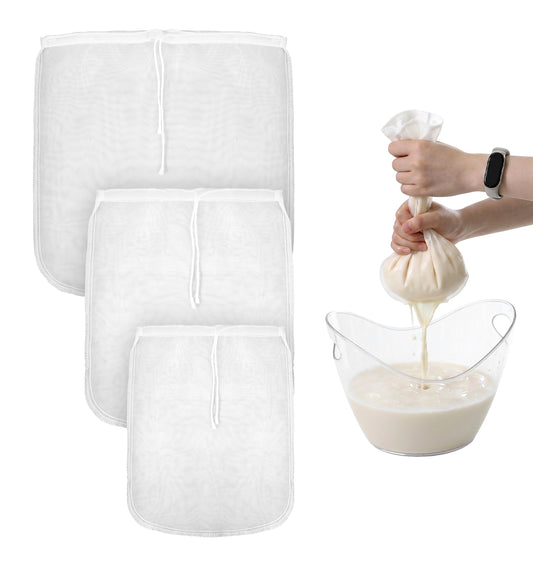 3 Pcs Nut Milk Bags for Straining, Cheese Cloth - Reusable Strainer Bags for Almond Milk, Greek Yogurt, Cold Brew Coffee, Tea, Beer, Celery Juice