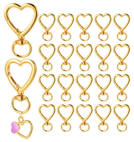 20 Pack Key Ring Clips, Gold Heart Keychain Clip Carabiner Spring Hook