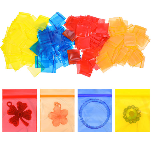 Classicseali 400PCS Small Sealable Bags, Thickened Little Baggies, Colorful Transparent Sealed Micro Zipper Tiny Baggies, for Jewelry, Earrings, Coins, Snacks, Beads, Bolts, Pills, 4 Colors