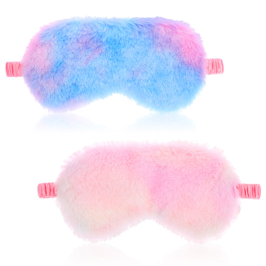 Oruola 2pcs Girls Sleep Mask,Kids Eye Mask for Sleeping,Comfortable Sleep Mask Plush Blindfold Satin Back Rainbow Faux Fur Sleep Mask for Kids Women Men Travel Nap,Colorful