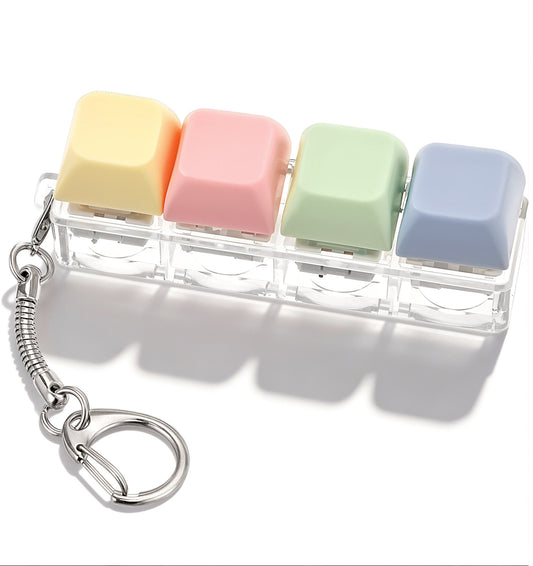 Clicky Keyboard Fidget Toy, Portable Mini Keychain Keyboard with 4 Multi-coloured Buttons for Stress Relief (7.5 X 3 X 1.8 Cm)
