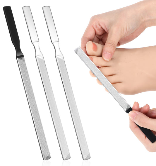 Metal Toe Nail File, 3Pcs Stainless Steel 2-Sides Nail File for Thick Nails, 7 Inch Length Ergonomic, Ideal for Men Women Seniors & Dogs, Easy to Use