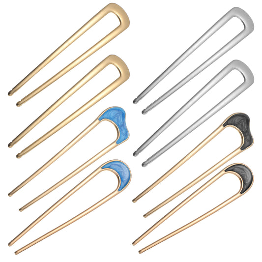 Oruola 8pcs French Hair Pin Set, U Shaped Hair Pins, French Twist Hair Pin, 3 Sizes Metal Hair Forks for Women, Decorative Accessories for All Hairstyles, Gold & Silver