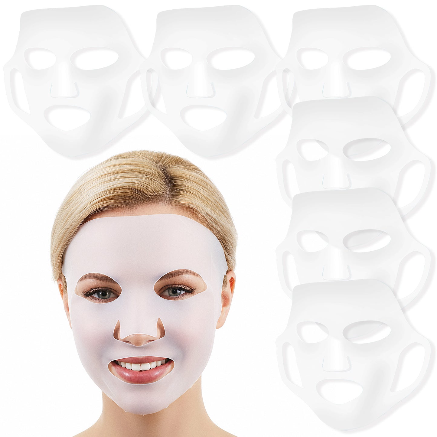 Guduling 6 Pcs Silicone Face Mask,Silicone Mask for Face,Silicones Moisturizing Full Facial Masks Cover Skin Cover Wrap for Sheet Prevent Evaporation Hairdressing Beauty Spa Care Tool