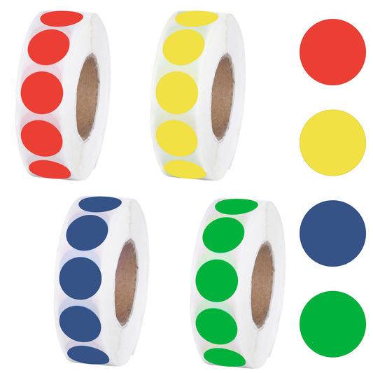 Oruola 4000pcs Coloured Dot Stickers - 4 Rolls Dot Stickers,Sticky Dots for Marking,13mm Circle Dot Stickers,Red Dot Stickers,Perfect for Home,Office,School,and Inventory Labeling(4 Colors)