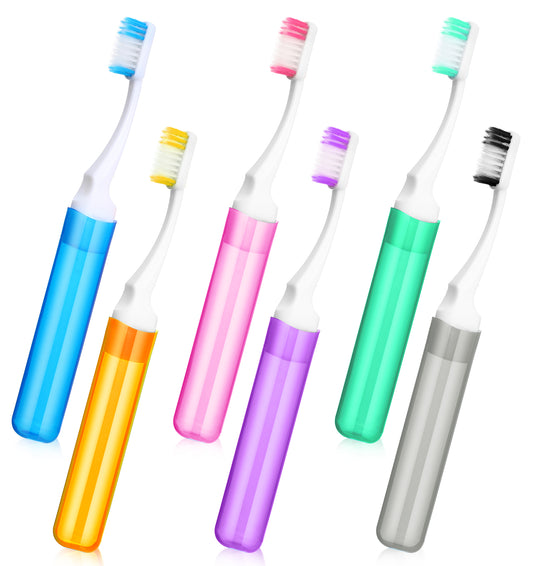 6 Pack Toothbrush Travel, Soft Bristles Portable Toothbrush with Case, Mini Portable for Camping, School, Business Trip & Hiking, 6 Colors