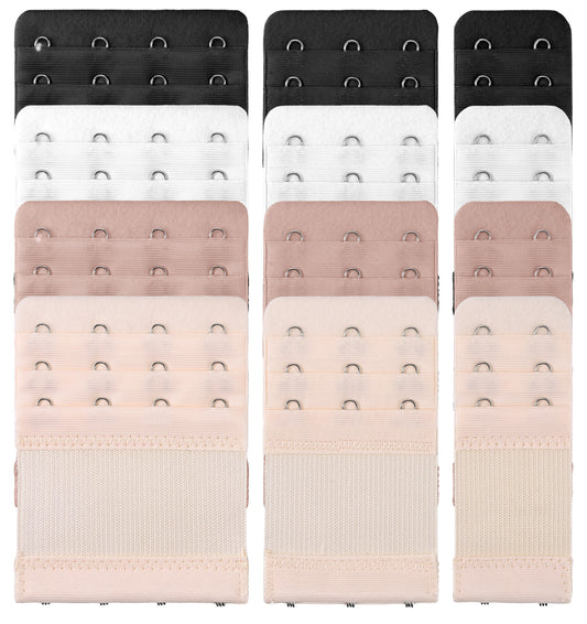 Thrymme 12PCS Bra Extensions 4 Hook/3 Hook/2 Hook, Nylon Elastic bra strap extender, bra extensions for Women Lingerie (Black, White, Flesh Color, Aipricot)