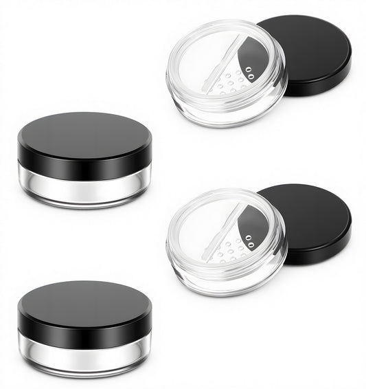4 Pcs 10ml Empty Refillable Powder Pots, Travel Makeup Containers with Sifter & Screw-top Lid, Small Plastic Jars for Loose Setting Powder, Blush, Bronzer & Highlighter