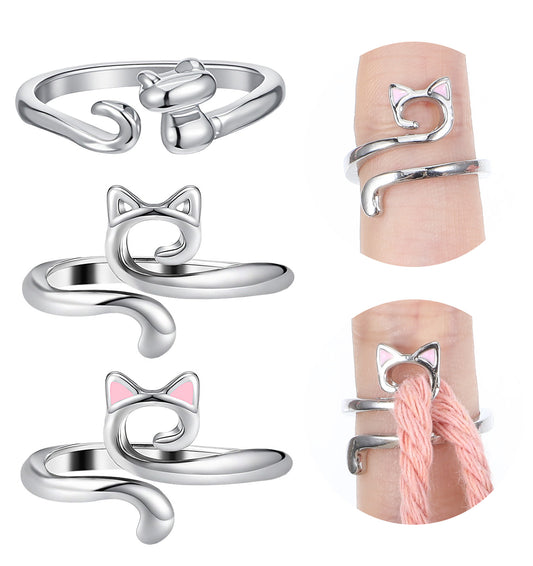 3Pcs Crochet Tension Ring, Adjustable Yarn Tension Ring, Finger Guide Rings for Knitting Crocheting with Storage Box