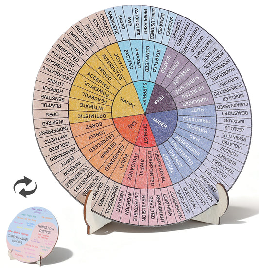 ValueBargain Feeling Wheel, 1PCS 15cm Double-Sided Emotion Wheel with Stand, Office Desk Decor, Therapist Gift for Counselor Social Worker Home Office