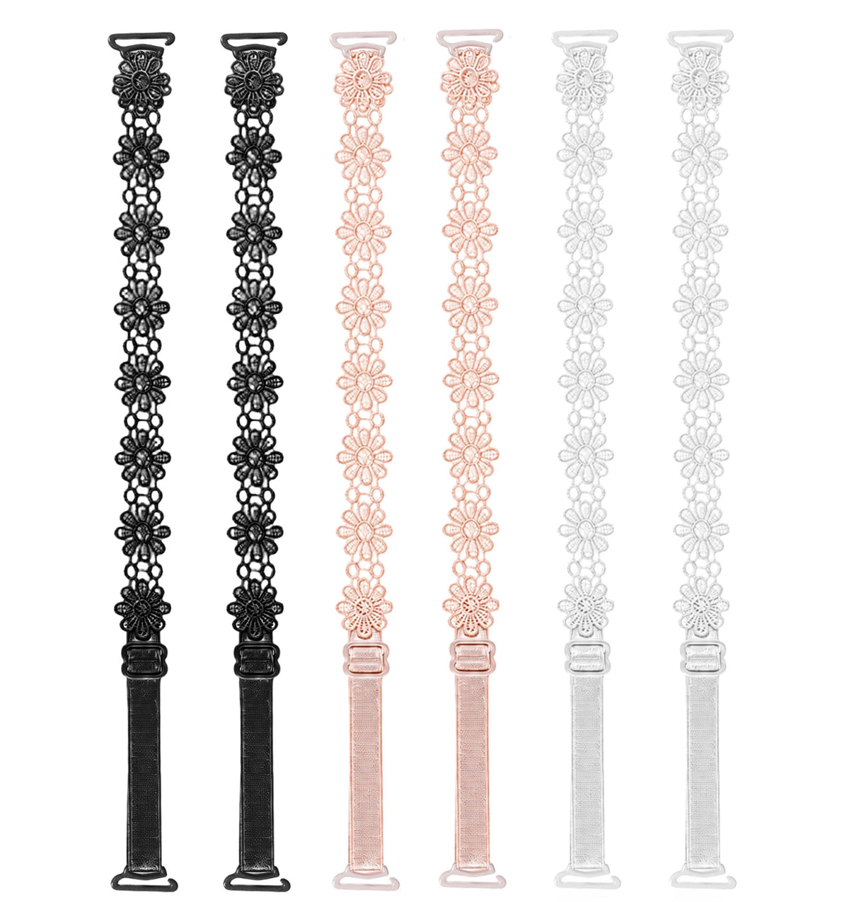 Acrbeli 3 Pairs Bra Straps, Lace Bra Straps (White, Beige, Black)