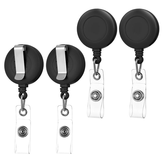 Guduling 4 Pack Retractable Badge Holder, Heavy Duty Retractable Lanyard Clip, Badge Reel, 26.8 in Retractables Cord, Keyring Badges Holder Reel Clips for Teacher,Student,Office Workers (Black)