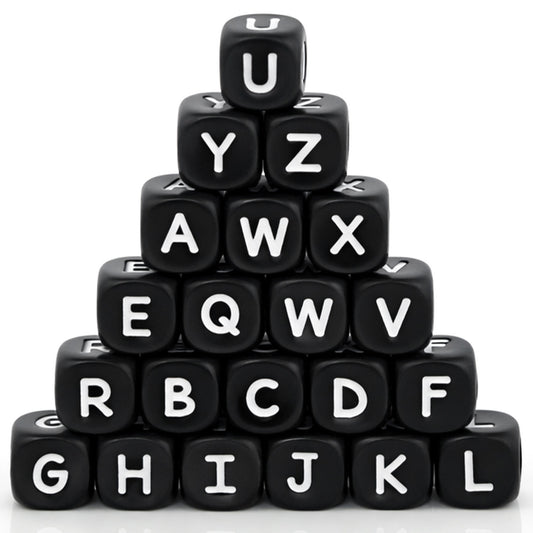 Classicseali 52PCS Silicone Beads, 12mm A-Z Silicone Letters, Square Letter Beads for Bracelet Making, for Bracelets and Keychains, Necklaces and Lanyards Making