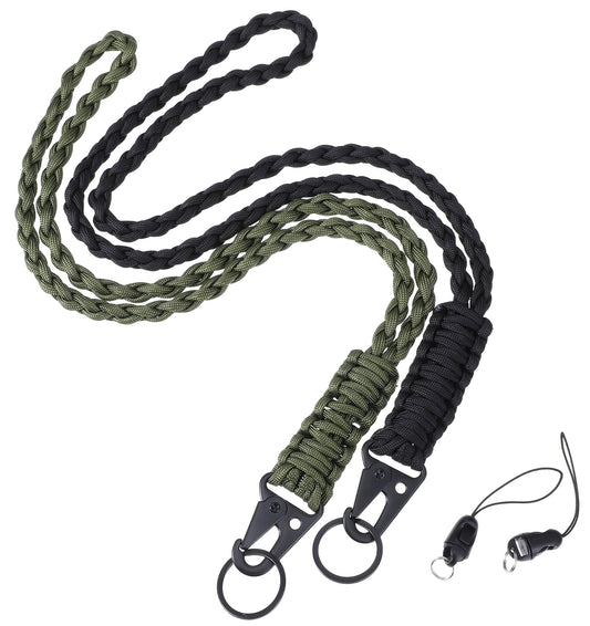 2 PCS Paracord Lanyard, Neck Lanyard Paracord Braided Strap with Hk Hook Id Badge Wrist Strap & Survival Keychain for Outdoor, Work and Daily Use for Men & Women
