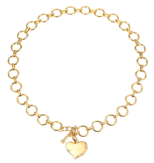 ValueBargain Gold Heart Necklace, Gold Chunky Necklace for Women, Golden Thick Necklaces with Hammered Pendant, Trendy Vintage Jewelry Gift