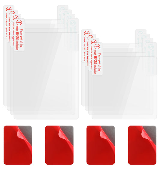 Electrostatic Film for Dash Cam, 12 Pack Dash Cam Sticker Set with 8 Clear Static Cling Films & 4 Red Double-Sided Adhesive Sticker Shield – Secure Suction Cup Mounting for Windshield, Dashboard