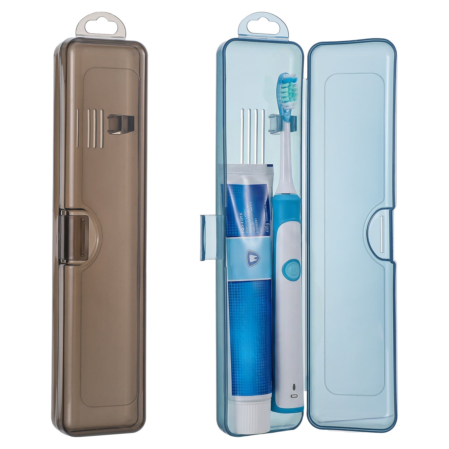 oruola 2 Pack Toothbrush Holder Travel,Tooth Brush Case Travel 7.9 x 1.8 x 1.1 in,Portable Plastic Toothbrushes Travels Holder with Secure Seal,Gray & Blue