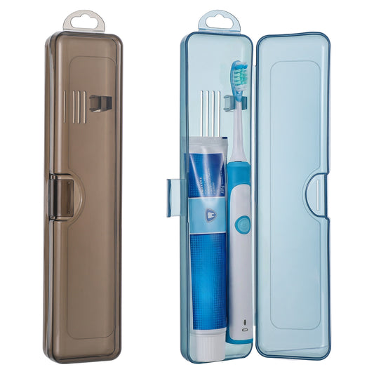 oruola 2 Pack Toothbrush Holder Travel,Tooth Brush Case Travel 7.9 x 1.8 x 1.1 in,Portable Plastic Toothbrushes Travels Holder with Secure Seal,Gray & Blue