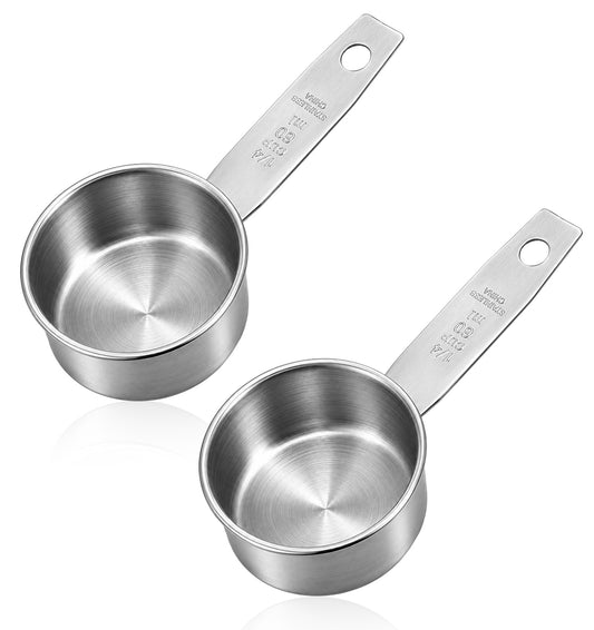 1/4 Measuring Cup, 2 PCS Stainless Steel 1/4 Cup Scoop, 2 Oz