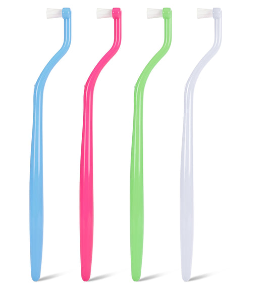 4 Pcs Single Tufted Toothbrush, Interspace Toothbrush with End Tuft for Braces, Dental Implants & Back Teeth, Mini Compact for Precision Cleaning