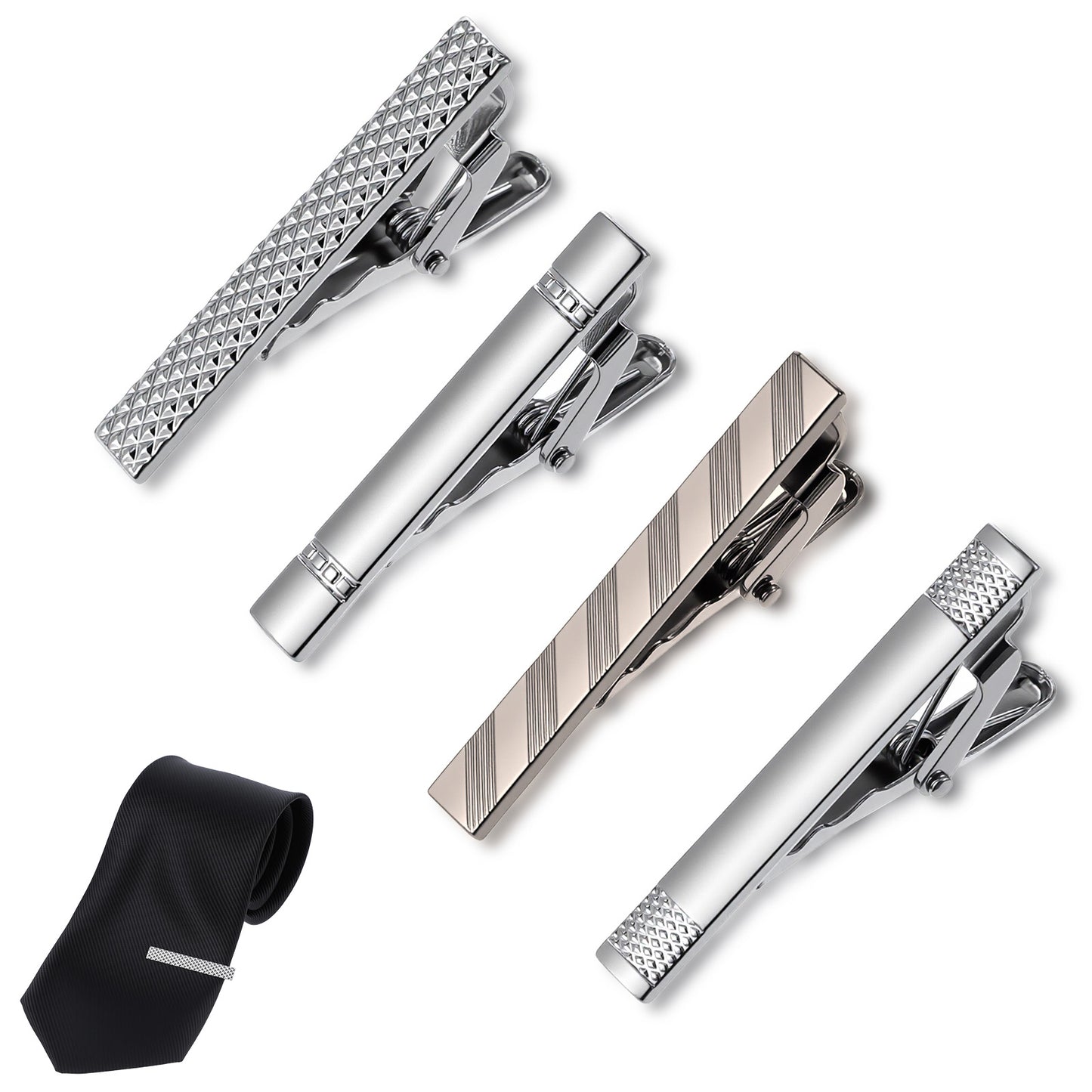 Classicseali 4pcs Tie Pins for Men, Classic Silver Tie Clip, Durable Ties Clip for Men, Suitable for Men's Business, Weddings, Anniversaries, Graduations, and Everyday Use