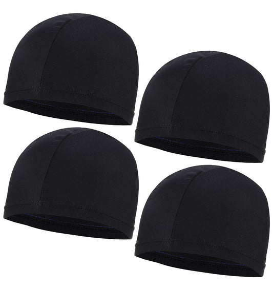 Thrymme 4 Pcs Wave Cap, Black Silk Skull Cap, Silky Compression Stocking Caps for 360 Waves, Breathable & Comfortable for Men & Women