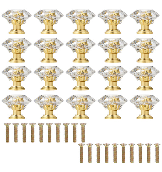 ValueBargain 20 PCS Crystal Drawer Knobs, 1 X 0.95 Inch Elegant Diamond Shaped Acrylic Crystal Knobs with 20 Screws, Suitable for Dressers, Modern & Easy to Install