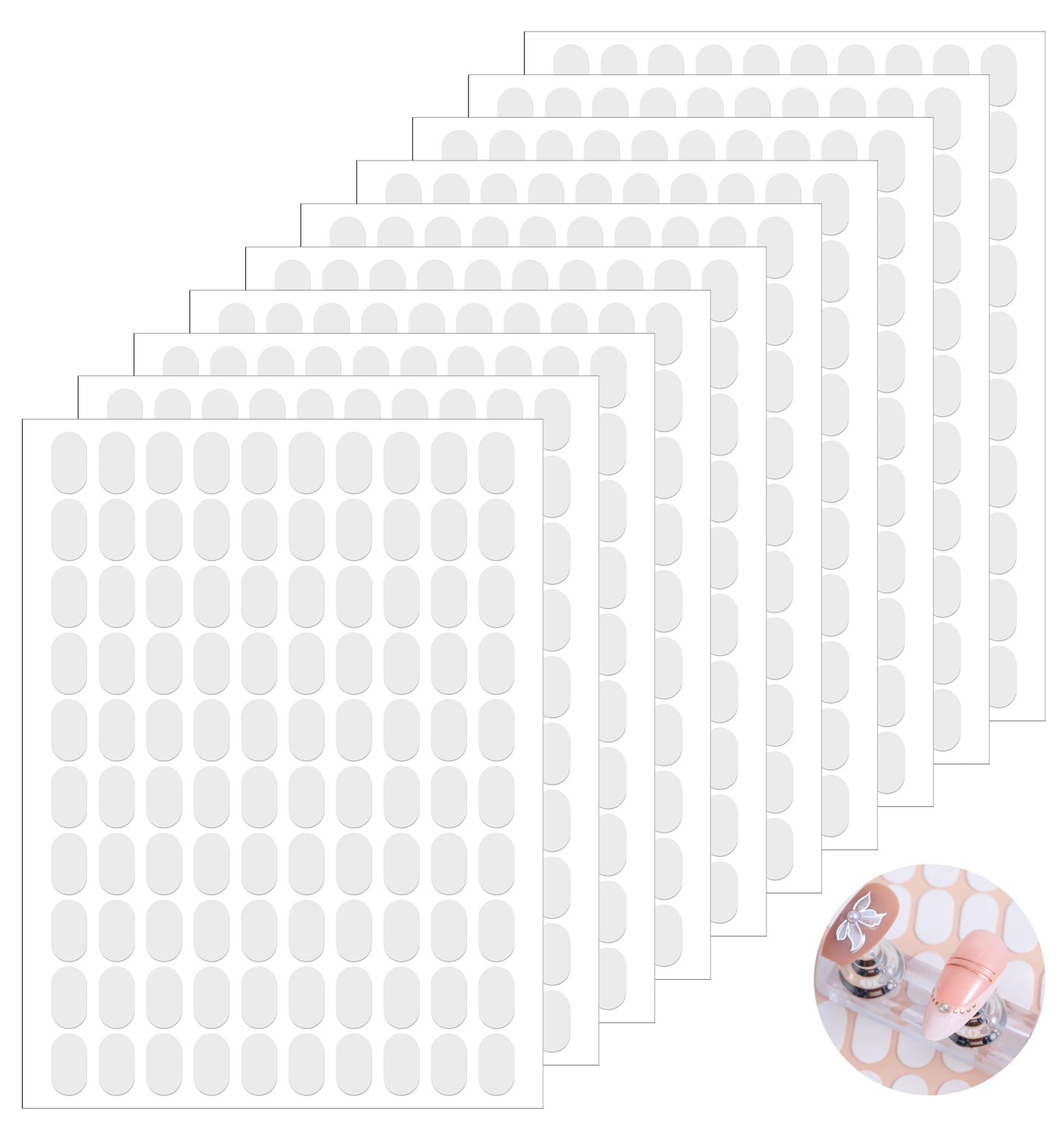 1000 Pcs Nail Adhesive Tabs, Clear Double Sided Sticky Tabs for Nails, Pre-Cut 0.51×0.31” Nail Display Strips for Nails Art Holder & Display Book, White