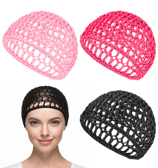 3 PCS Hair Nets for Sleeping In, 20 * 15cm Comfortable Breathable Soft Hairnets for Sleeping in for Silk Press, Wigs, Makeup, Hold Hairs in Place All Night(Black/Rose Red/Pink)