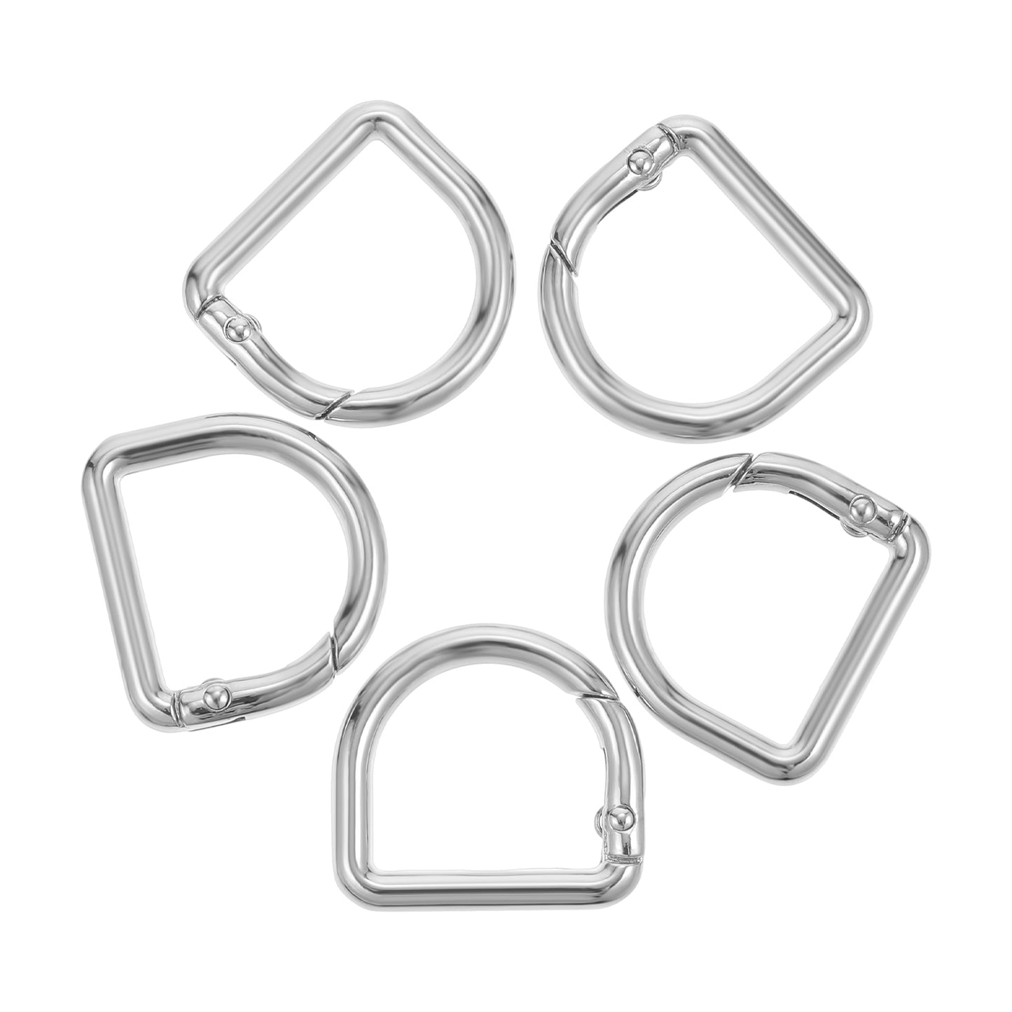 Classicseali 5pcs D Rings for Bags, Zinc Alloy D Rings for Purse, 1.1 x 1.18In Metal D Ring Keychain Spring Key Hooks Replacement, Purse Hardware for Bag Making Backpack Handbag, Silver