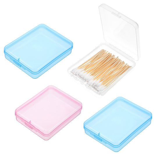 guduling 4pcs Travel Cotton Bud Holder, Travel Qtip Holder, Portable Traveling Qtips Case, Can Store Cotton Swabs, Cottons Swabs and Dental Floss 4.45 X 3.54 X 1.10 in (Blue, Pink, Clear)