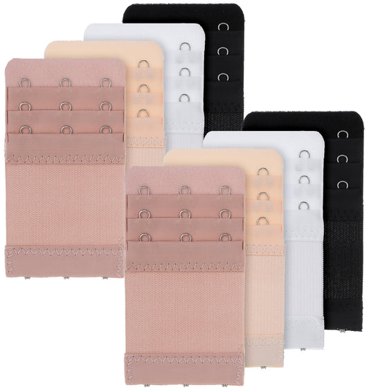 ValueBargain 8PCS Bra Extender 3 Hook, 3 Hook Bra Extenders for Women, Soft Stretchy Back Band Extender, Adjustable Comfort Fit (Black White Nude Beige)