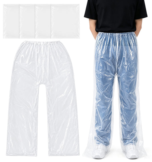 4 Pairs Disposable Rain Pants, Plastic Pants for Men & Women - 51in Long