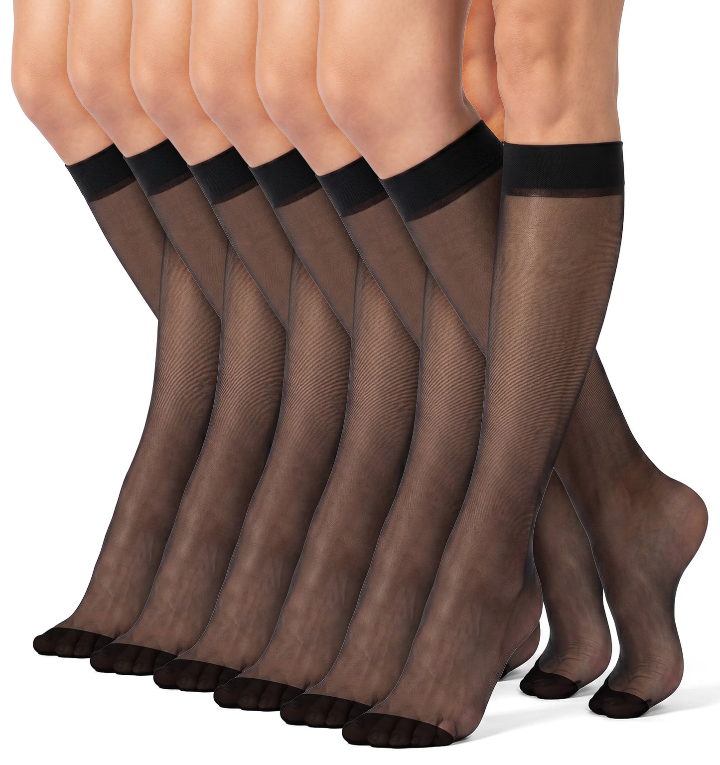 FRCTLNKG 6 Pairs Black Knee High Socks, Pop Socks Women Knee High - Sheer Knee High Socks Thin Breathable, Transparent, Reinforced Toe, One Size