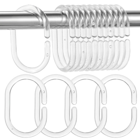 Classicseali 12pcs Shower Curtain Hooks Plastic, Rust-Proof C-Shaped Shower Curtain Hooks for Bathroom,Clear Shower Curtains Rings for Easy Glide on Rods