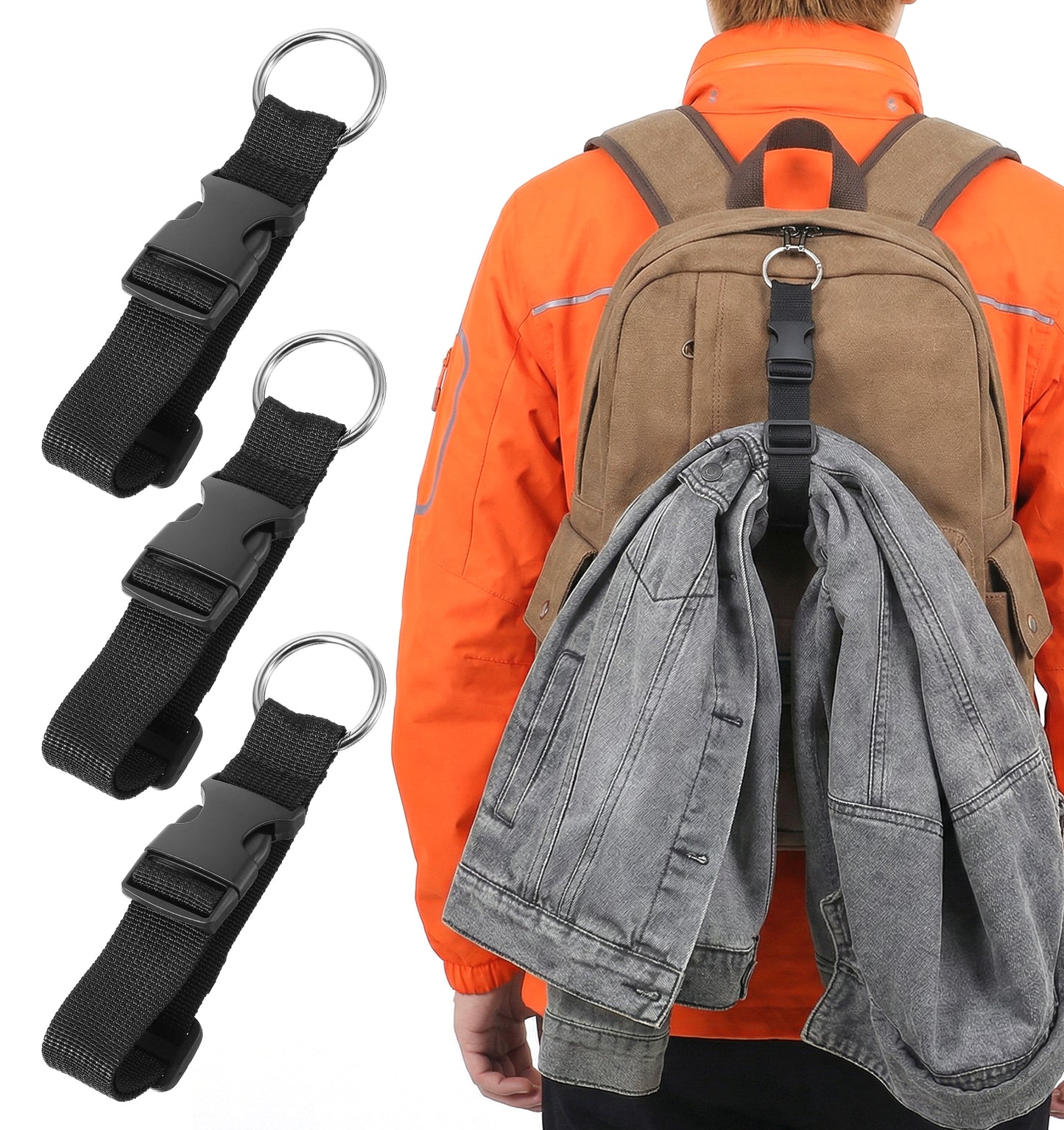 3 Pcs Luggage Straps for Suitcases, Adjustable Suitcase Straps with Clips, Hands Free Jacket Holder for Connecting Luggage or Backpack (Black)