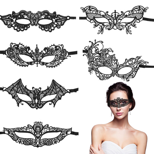 guduling 6pcs Sexy Mask, masquerade masks, Lace Mask, Suitable for Party Dance Costumes, Carnival Party, Masquerade, Black