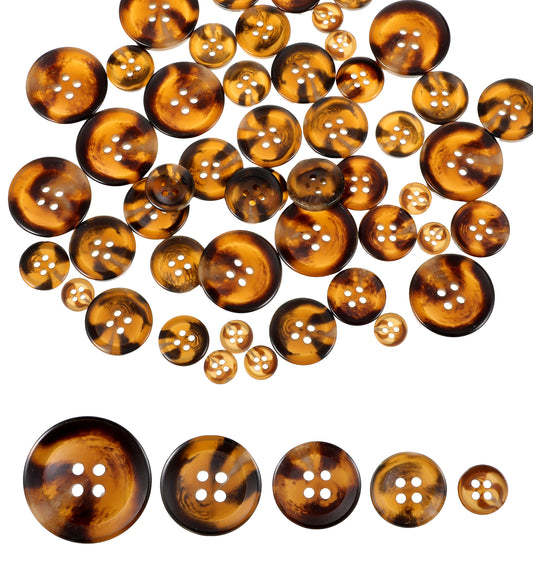 50 Pcs Brown Buttons, Dark Buttons for Clothes 5 Sizes with 4 Holes
