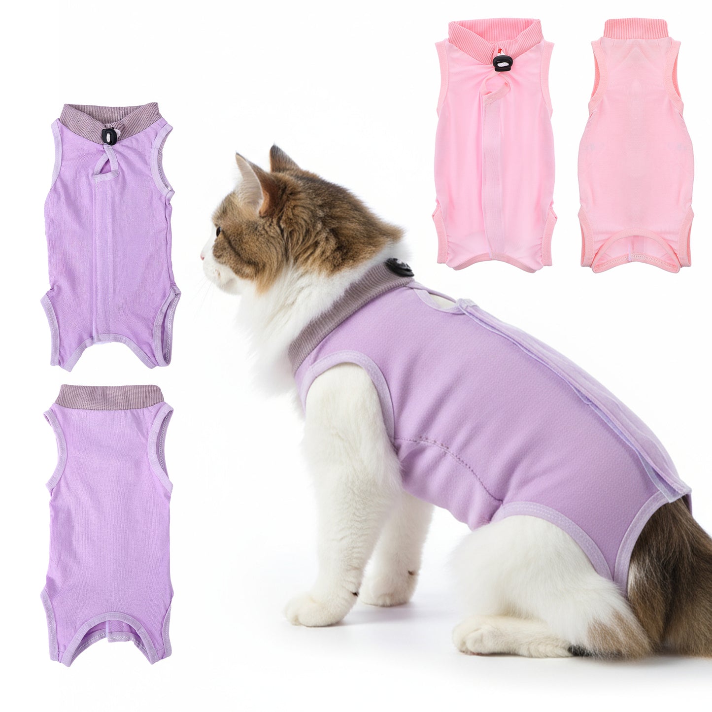 Elegaperma 2Pcs Cat Post Surgery Suit, Soft Breathable Polyester Cat Surgery Recovery Suit with Belly Protection,Comfortable Cat Body Suit After Surgery for Spay/Neuter Wound Care, Skin Conditions