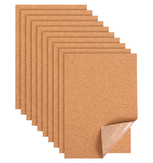 Cork Tiles Self Adhesive, 10PCS Rectangle Brown Wooden Sticky Corkboard Can Be Cut for Wall Floor Ceiling Bulletin Display Kitchen Memo Photo Decorate DIY Crafts
