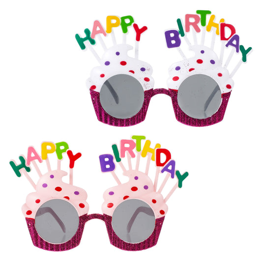 guduling 2 Pcs Birthday Glasses,Happy Birthday Sunglasses,Fun Birthdays Sunglasses for Women,Birthdays Photo Booth Props for Children Adult Party Gifts (Pink, White)