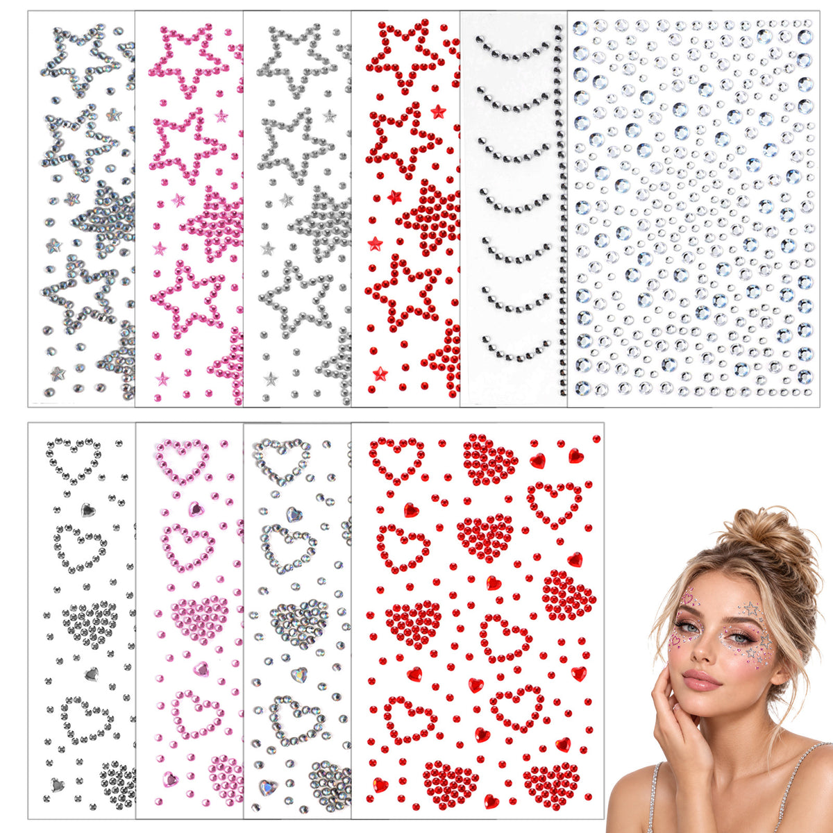 Elegaperma 10pcs Face Gems for Women Festival, Star Face Stickers