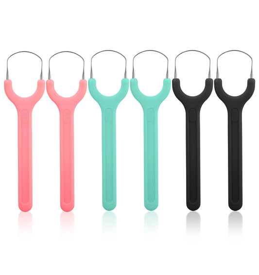 6Pack Tongue Scrapers, Stainless Steel Tongue Scraper for Adults, Metal Oral Hygiene Tool for Bad Breath, Easy to Use & Portable (3 Color)