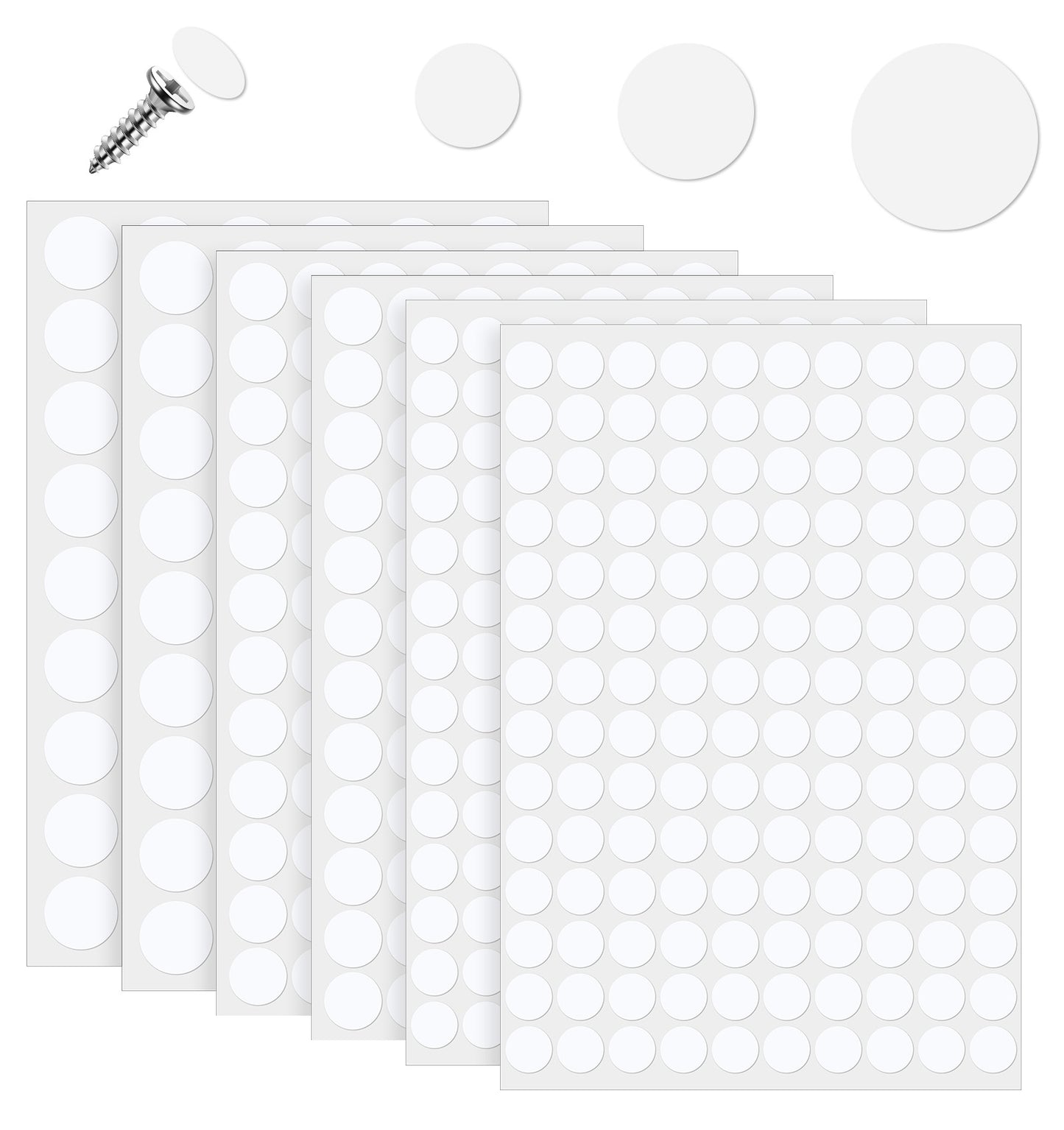 580 Pieces White Screw Cover Stickers, Self-Adhesive Screw Covers White