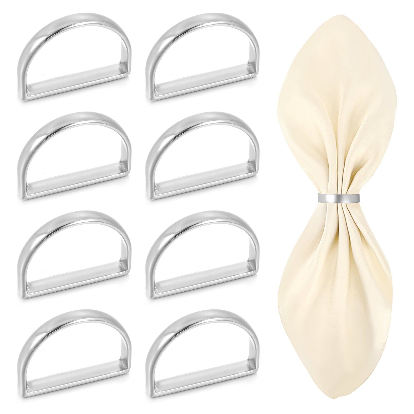 Oruola 8 PCS Silver Napkin Rings, Elegant Metal Napkin Rings Silver for Weddings, Dinner Parties, Thanksgiving, and Holiday Table Decorations