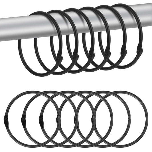 Elegaperma 12 Pcs Black Curtain Rings, Black Shower Curtain Hooks for Bathroom, Rustproof Iron Design (5.5 x 5.6 x 0.3 cm)