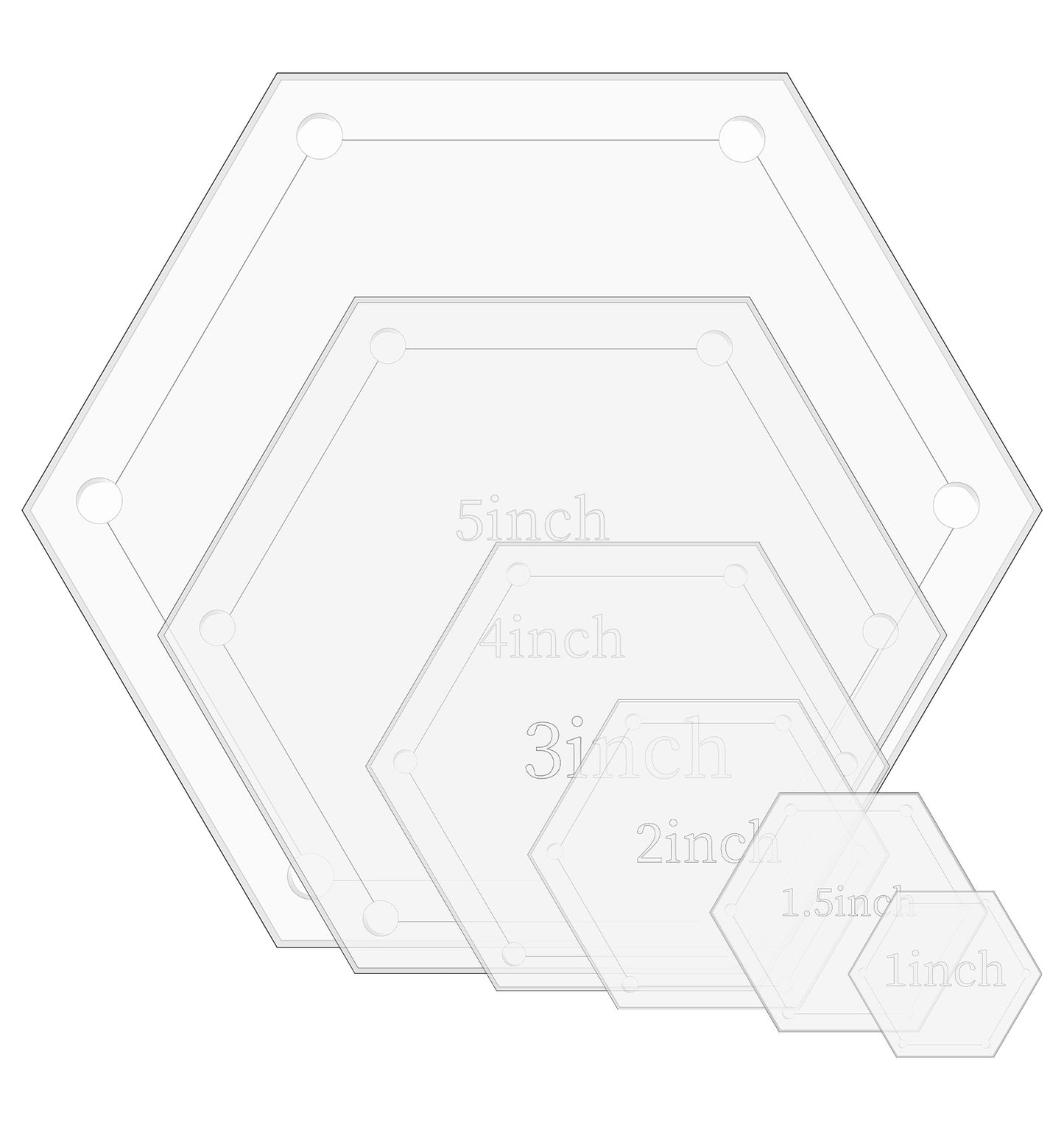 6PCS Hexagon Quilting Template, Quilting Templates Acrylic Set (1-5 Inch) for Cutting Patterns, Quilt Templates for Quilting & Patchwork, Durable & Clear Markings