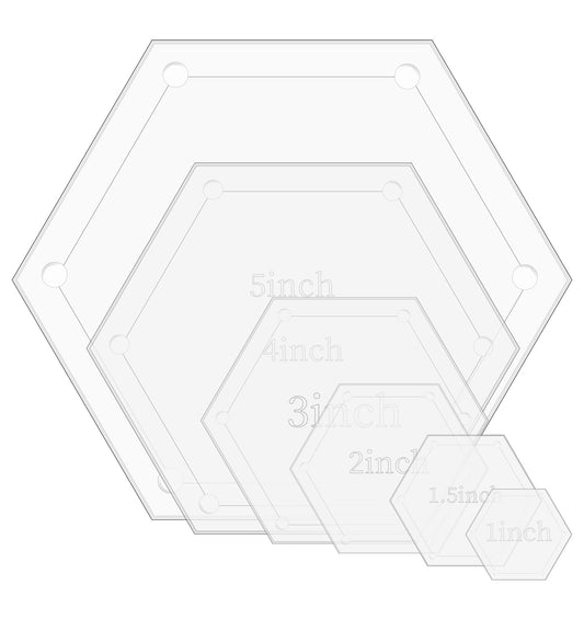 6PCS Hexagon Quilting Template, Quilting Templates Acrylic Set (1-5 Inch) for Cutting Patterns, Quilt Templates for Quilting & Patchwork, Durable & Clear Markings